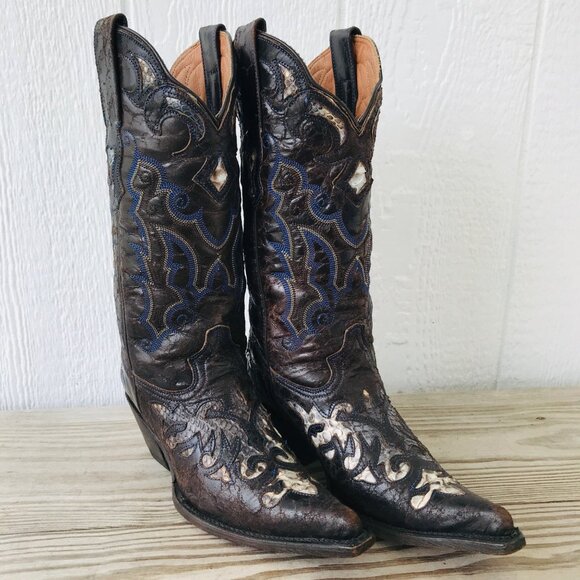 Stetson Womens Snake Skin Inlay Western Snip Toe Boots 6 B - Picture 1 of 13